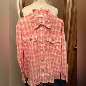 Pink Lily Peach Plaid Button-Up